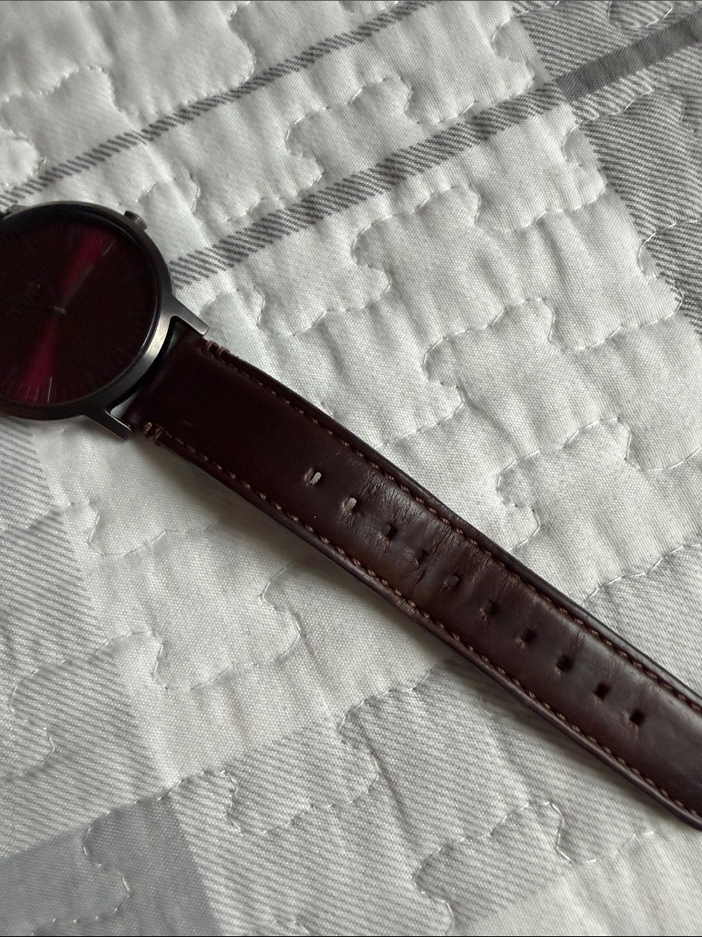Nixon Red Sunburst Dial Watch with Brown Leather Band - Picture 9 of 11